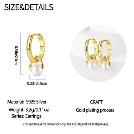 925 Sterling Silver Gold Pearl Hoop Earrings Pave Large Circular Shape Earring Gift for Women Jewelry Anniversary Wedding