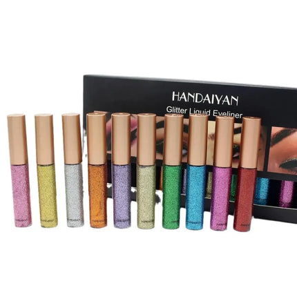Glitter Liquid Eyeliner Set 10 Pieces Metallic Shimmer Eye Liner Long Lasting Sparkling Eyeshadow Tint Smudge Proof Cosmetics