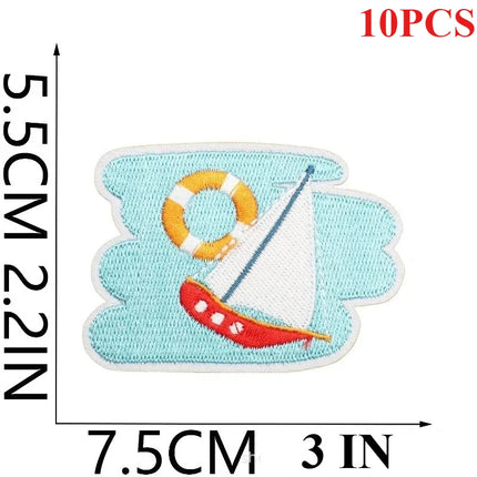 10PCS Couple BULK Vacation Embroidery Cloth Sticker Summer Beach Patch Clothes Decoration Swimming Ring Beach Ball Computer