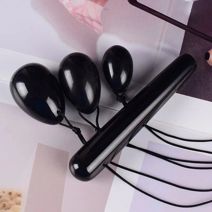 Yoni Egg Natural Black Obsidian Jade Eggs Massage Ball Set Women Vaginal Muscle Exerciser Body Massager Health Care Kegel Ball