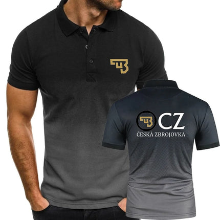 Summer Men's Polo Shirts CZ Ceska Zbrojovka Firearms Men's T-Shirts Short Sleeve Tees Gradient Color Mesh Cotton Lapel Tops S-5XL