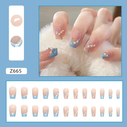 White Camellia 24 Pcs Press on Nails Pink Nail polish Glossy Artificial Finger Manicure Reusable False Nails