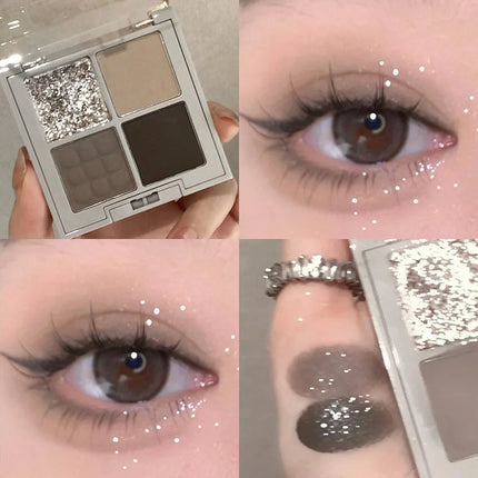 4-Color Glitter Blue Eyeshadow Palette Matte Pearl Shimmer Acrylic Smoky Grey Eye Shadow Palette Long Lasting Makeup Cosmetic
