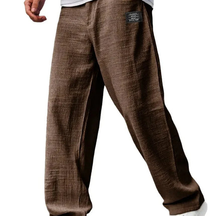 New Men's Beach Pants - Daily Versatile Outdoor Leisure Fitness Simple Cotton Hemp Texture Loose Long Pants for Spring and Summe
