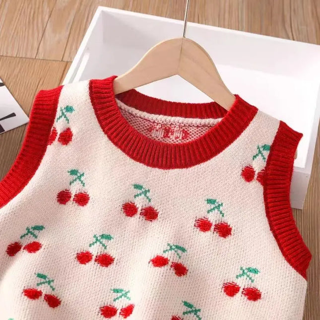 Baby Girls Vest Sweater Cute Print Children's Knitted Vest Sweater Outer Wear
