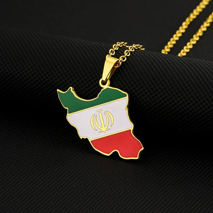 1Pcs New Stainless Steel Iran Map Hollow Heart Pendant Necklace Men's and Women's Versatile Sweater Chain Accessories Pendant