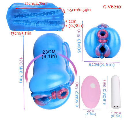 ELKKOST White Pocket Pussy  Stroker Wireless Control Vibrating Monster Male Masturbator for Men Realistic Dual-hole Vagina Anal