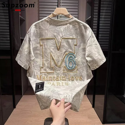 Supzoom New Arrival Summer Top Fashion Neutral Artistic Texture Embroidery O-neck Casual Heavy Cotton Ins Loose Men Tshirt