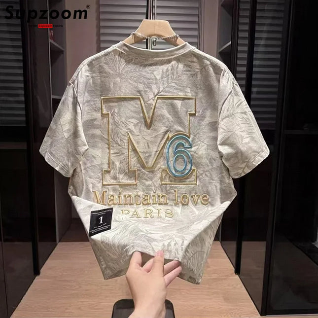 Supzoom New Arrival Summer Top Fashion Neutral Artistic Texture Embroidery O-neck Casual Heavy Cotton Ins Loose Men Tshirt