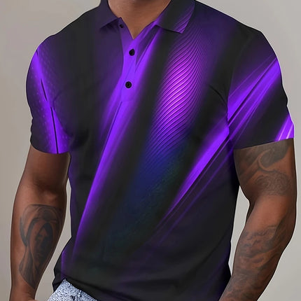 Multi-color stripes Pattern Men's Polo Shirt Business Casual Vacation Short Sleeve Polo Shirt Formal Button Down Lapel T-Shirt