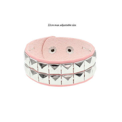 Black Leather Goth Square Washer Rivet Bracelet Cuff Wristband Gothic Punk Bracelets For Armbands Men Women