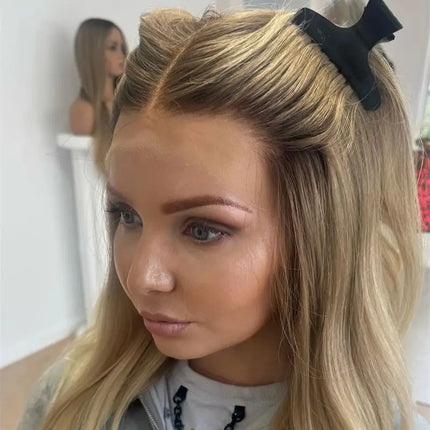 New Style Ombre Golden Blonde Highlight Wig with Natural Brown Roots High Quality Synthetic HD Lace Front Wig 150% Density 24''