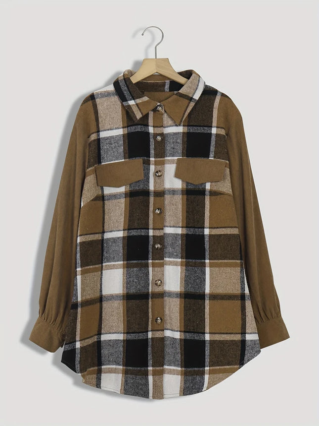 Plus Size Autumn New Arrivals Women's Oversized Check Shirt Retro Single-Breasted Thickened Top Suitable for Autumn and Winter