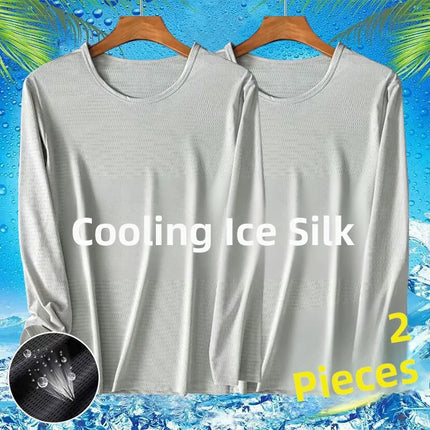 Ice Silk Long Sleeve T-Shirt Men's Thin Mesh Breathable Sun Protection Quick Dry Worksite Outdoor Air Conditioning Base Shirt