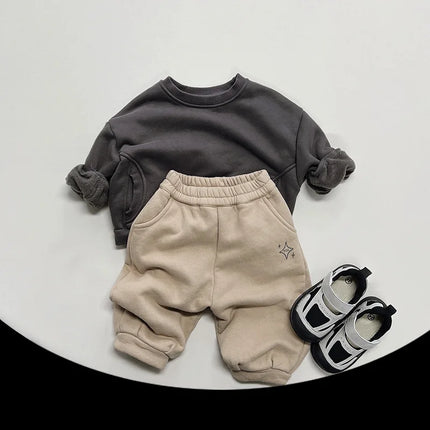 4750 Leisure Boy Fleece Sweater 2024 Winter New Korean Baby Boy's Sweatershirt Warm Coat Casual Pullover Tops