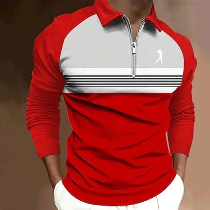 Men's Long Sleeve Polo Shirt with Zipper And Logo Design Comfortable Spring Summer Casual Style European And American Style