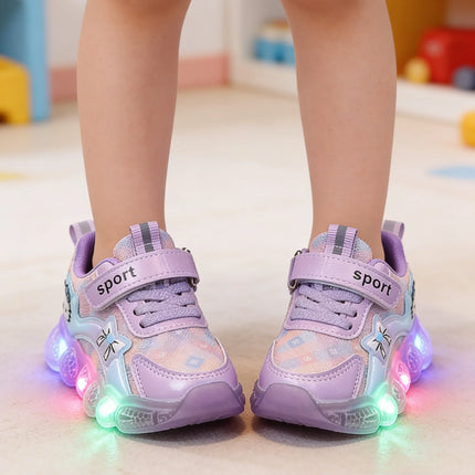 Kids' Casual LED Light Sneakers Cartoon PU Leather Spring Outdoor Breathable Anti-slip Sneakers Pink Purple Size 21-30