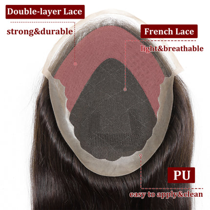 Natural Black Long Men's Hairpiece Human Hair Toupee For Men Breathable Lace PU Men's Capillary Replacement Hair System For Man