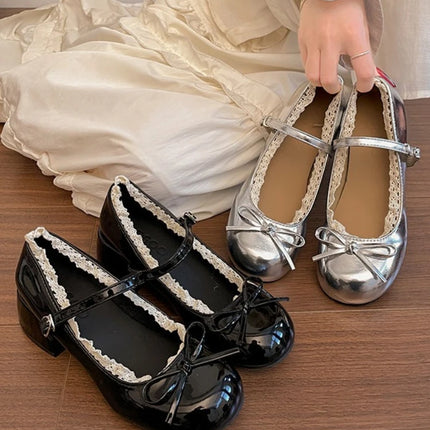 Silvery Women Mary Jane Shoes Elegant Patent Leather Wedding Party Thick Heel Shoes Spring Autumn Concise Zapatos De Mujer