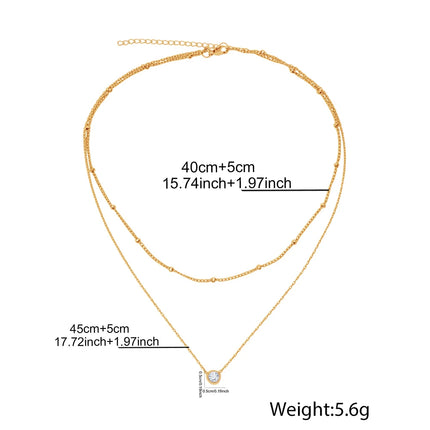 Stainless Steel Zirconia-Inlaid Pendant Double-Layer Necklace Ladies' Refined Luxury Elegant Layered Beaded Necklace Jewelry