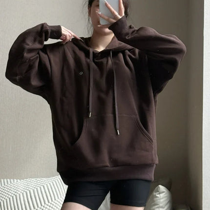 Women Casual Sports Drawstring Hoodie 2025 Autumn New Cotton Sweatshirt Fashion Classic Letter PulloverBlack Loose Hoodies