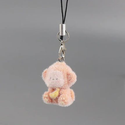 Flocking Animal Dog Cat Pendant Cute Keychain Keyring Bag Earphone Car Keychain Decor Keychains Accessories Phone Chain Lanyard