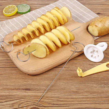 6 Set Spiral Potato Cutter with 4 Stainless Steel Sticks Spiralizer Chips Maker Reusable Potato Twister Kitchen Gadgets