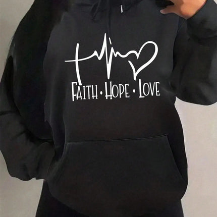 Faith Hope Love Letter Graphic Women Hoody Street Casual Loose Hoodies Autumn Fleece Pullover Hip Hop O-Neck Clothing Female