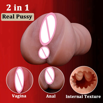 2 IN 1 Sex Toys Masturbation For Men Deep Throat Artificial Real Pussy Oral Male Masturbator Realistic Vagina Adult Pocket Pussy