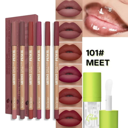 BEAUTY GLAZED 6Pcs Matte Waterproof Lipliner Set+Lip Oil  Lip Essence Lip Oil Plumping Lip Tint Lip Care Lip Gloss Glaze Makeup