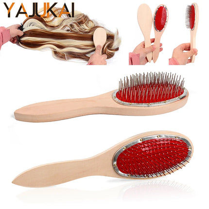 Yajukai 1Pc Brush Hair Wig Care Women Natural Healthy Bamboo Wooden Handle Needle Scalp Anti-Static Hair Brush Comb