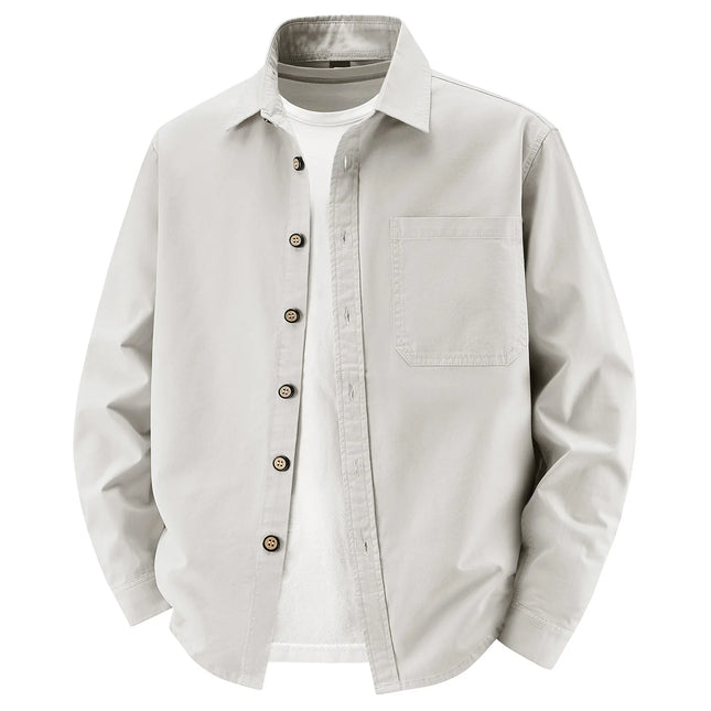 2026 New Style Solid Color Long-Sleeved Shirt Men's Spring-Autumn Pure Cotton Washed Workwear Jacket Retro Loose Shirt Jacket