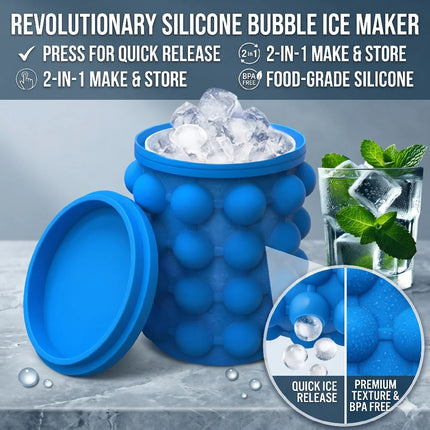 2-in-1 Portable Silicone Ice Cube Maker Cylinder Mold Ice Bucket with Lid Space Saving Wine Whiskey Chiller Bar Kitchen Gadgets