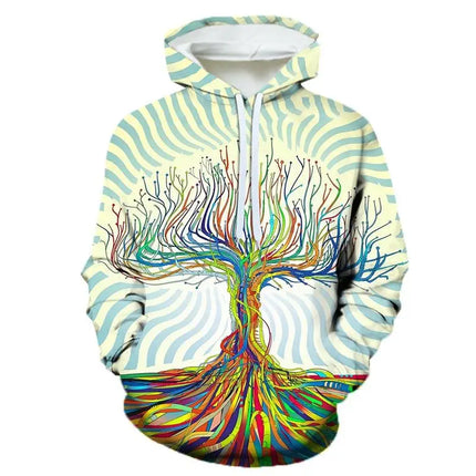 Spring Autumn Creative Psychedelic Tree Pattern Hoodies For Men 3D Printing Casual Pullovers Sweatshirt Streetwear Tops