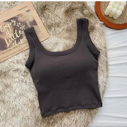 Women's Vest One-Piece No Steel Ring Cotton Chest Pad Wide Shoulder Sports Yoga Vest Underwear Black White Bra Tank Top Women