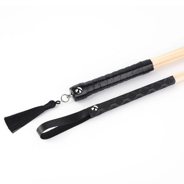 New 50CM Natural Rattan Long Straight Whip Riding Crop Flogger Black PU Leather Tassels Handle Cover Paddle for Horse Training