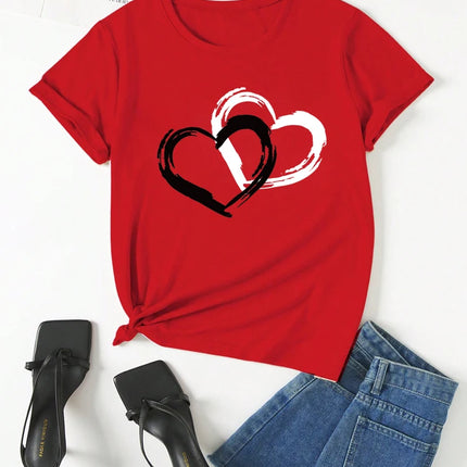 Fashion Love Heart Print Women T Shirt Casual Graphic Printed Clothes Female Shirt Short Sleeve Lady Streetwear Lover Tee