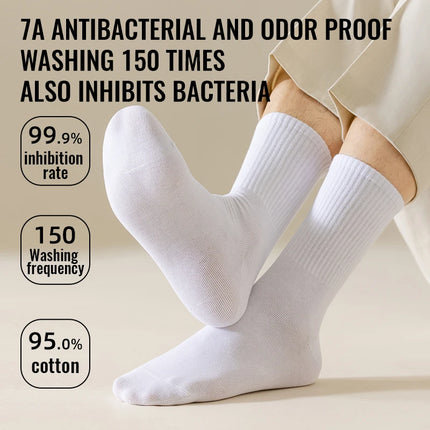 MiiOW 100% Pure Cotton Socks Men Business Dress White Black Long Sock Deodorant Antibacterial Sports Sock Running Short Sock