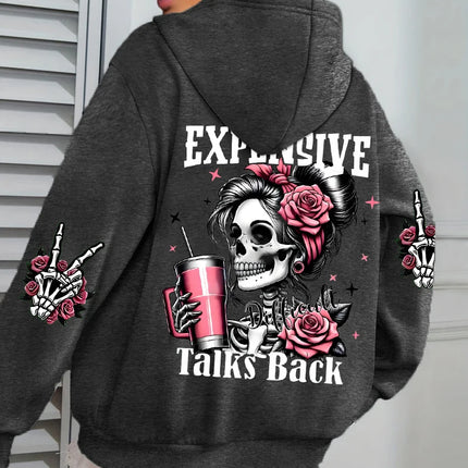 Expensive Talks Back Funny Printing Womens Hoodie Loose Multicolor Pullovers Fleece Autumn Sportswear Casual Pocket Hoody