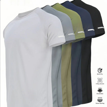 Men's Short Sleeve Sport T-shirt Quick Dry Running Blue Football Training Fitness Casual Wear Polyester Fiber round Neck T-shirt