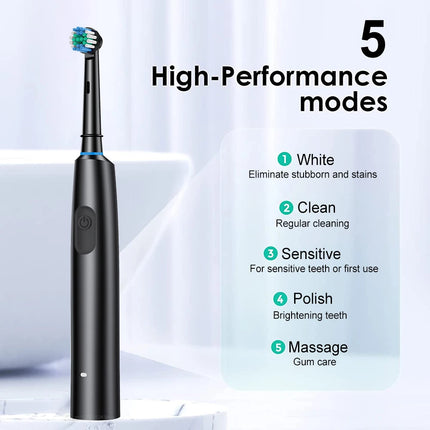 Electric Toothbrush Rotating Deep Clean Whitening Teeth for Adult Ultrasonic Toothbrush with 4/8pcs Refill Replacement Heads