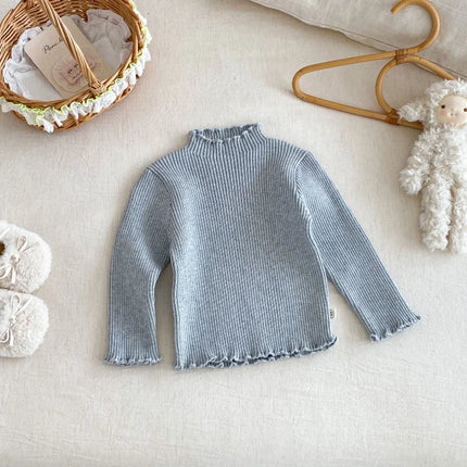 Kids Girls High Neck Knit Sweater Childrens Long Sleeve Undershirt Ruffled Solid Color Autumn for 0-5Y Girls Inner Top