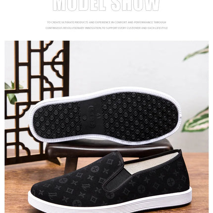 Low-Top Men's Shoes Chinese Style Soft Bottom Driving Shoes Breathable Casual Loafers Flat Heel Slip-On Canvas Shoes