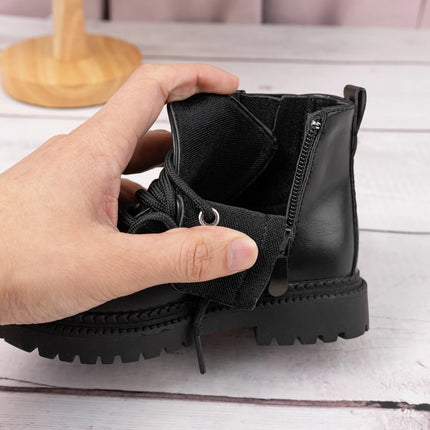 Autumn and Winter Children's Shoes Waterproof PU Leather Children's Boots Fashion Toddler Lace-up Zip High Boots Boys Girls