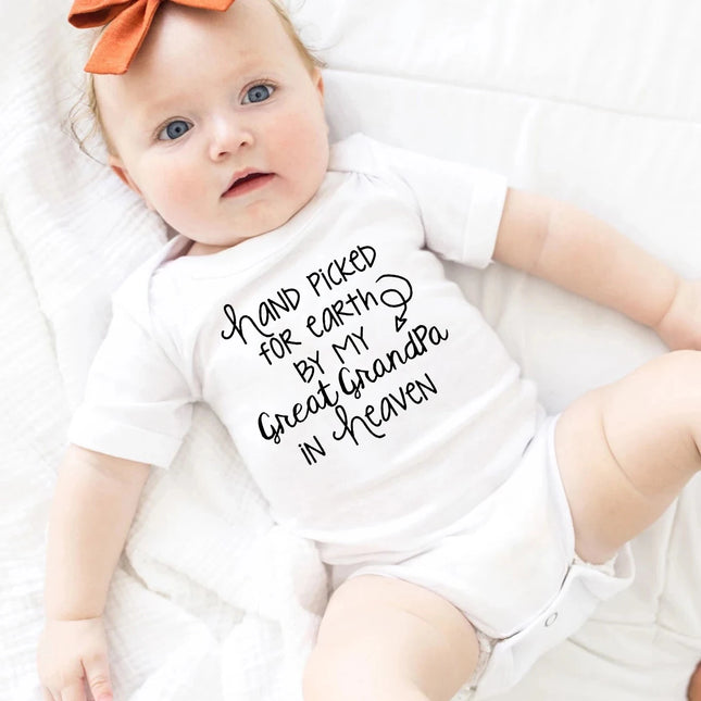 Baby Bodysuit Hand Picked for Earth By My Great Grandpa in Heaven Printed Newborn Romper Infant Baby Girl Boy Clothes