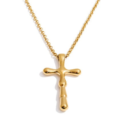 Yhpup High Quality Textured Waterproof Stainless Steel Cross Pendant Necklace Jewelry for Women PVD Plated Handmade Polished