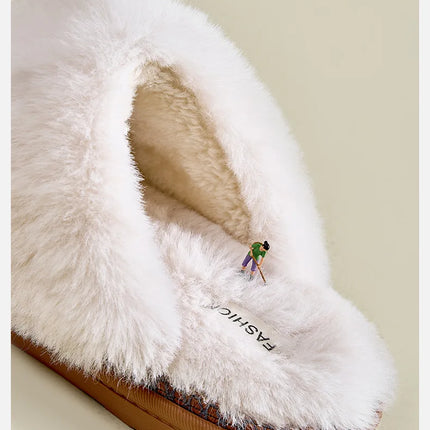 Evshine Fashion Fur Collar Fluffy Slippers Indoor Outdoor Winter Slippers Soft Plush House Shoes Women Leopard Fuzzy Slippers