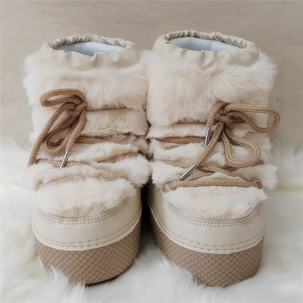 2025 Winter Ankle Boots for Women Platform Antiskid Waterproof Ski Boots Luxury Fluffy Furry Fur Boots Woman's Ankle Booties
