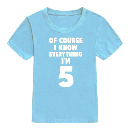 Of Course I Know Everything I'm 4/5/6 Kids Funny Birthday T Shirt Toddler Boys Girls Short Sleeve Tshirt Children Casual Tops