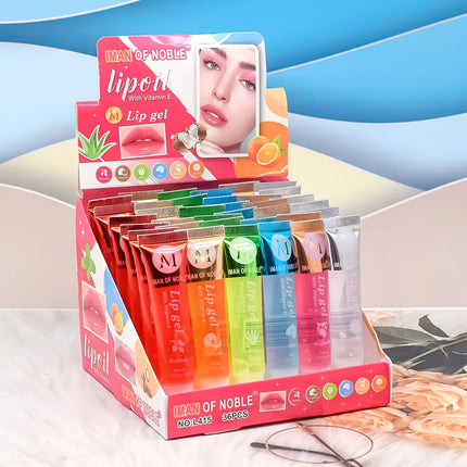 6/12Pcs Fruity Watery Glossy Lip Gloss Set VE, Rosehip, Argan, Mint, Aloe, Coconut Flavor Clear Lip Oil Moisturizing Lip Plumpin